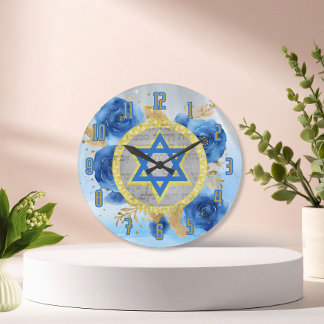 Relógio Grande Estrela Azul de Davi com Rosas
