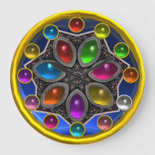 Relógio Grande ESTRELA BREVE COM GEMSTONAS COLORIDAS Azul Dourado