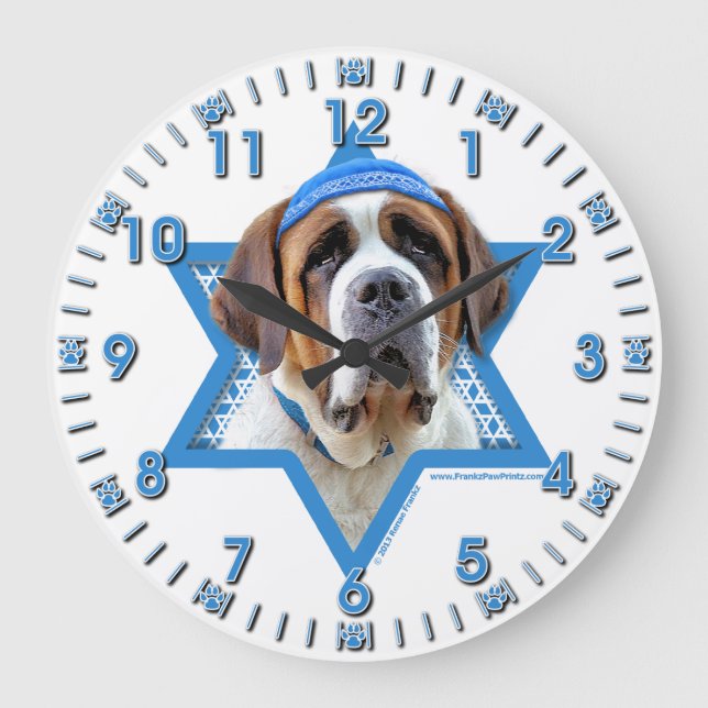 Relógio Grande Estrela de David de Hanukkah - St Bernard (Frente)