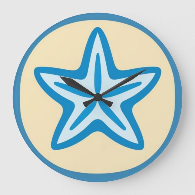 Relógio Grande Estrela-do-mar Azul em Círculo Amarelo (Frente)