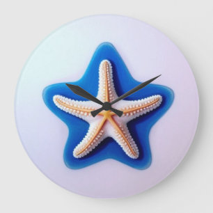 Relógio Grande Estrela-do-mar Laranja em Azul