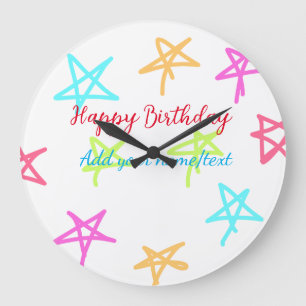 Relógio Grande Estrelas coloridas feliz aniversário adicionar nom