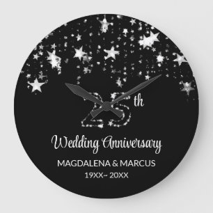 Relógio Grande Estrelas e Números Prateados Brilhantes