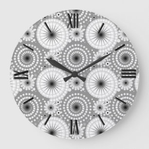 Relógio Grande Estrelas e pinhões, cinzas, preto e branco