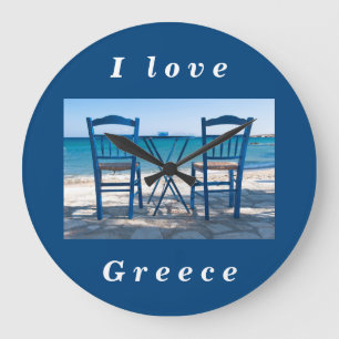 Relógio Grande Eu adoro Grécia taverna foto azul e branca