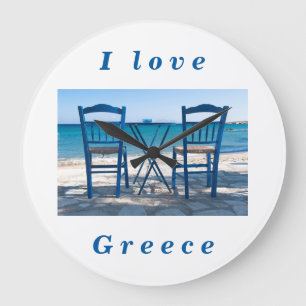 Relógio Grande Eu adoro Grécia taverna foto azul e branca