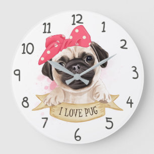 Relógio Grande Eu Adoro Pug