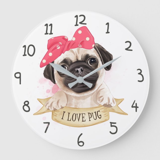Relógio Grande Eu Adoro Pug (Frente)