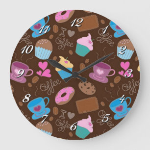 Relógio Grande Eu Amo Café Sweets & Tratam Wall Clock