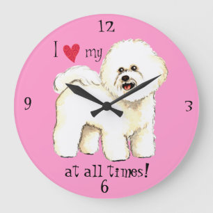 Relógio Grande Eu amo meu Bichon Frise