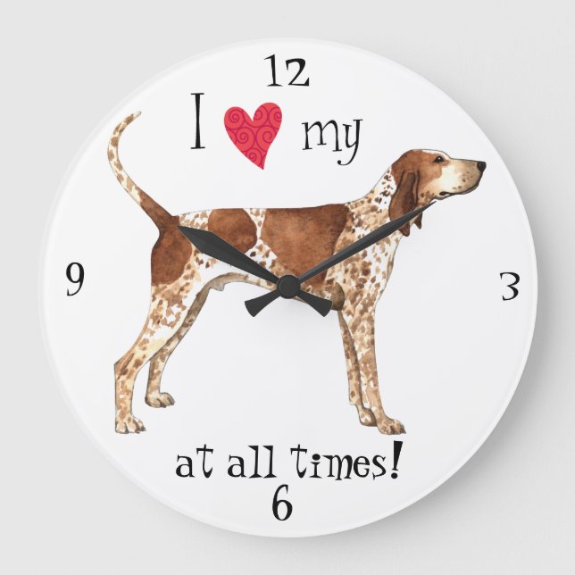 Relógio Grande Eu amo meu Coonhound do inglês americano (Frente)