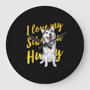 Relógio Grande Eu Amo Meu Husky Siberiano Presente de sobra de