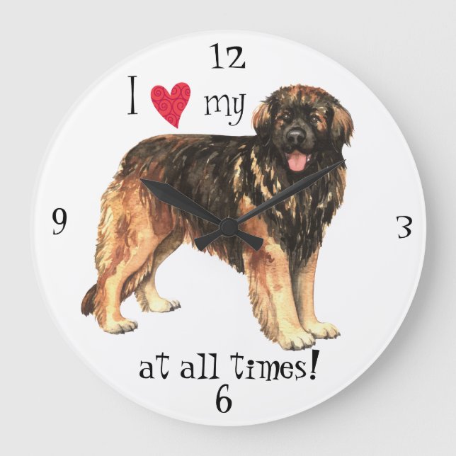 Relógio Grande Eu amo meu Leonberger (Frente)