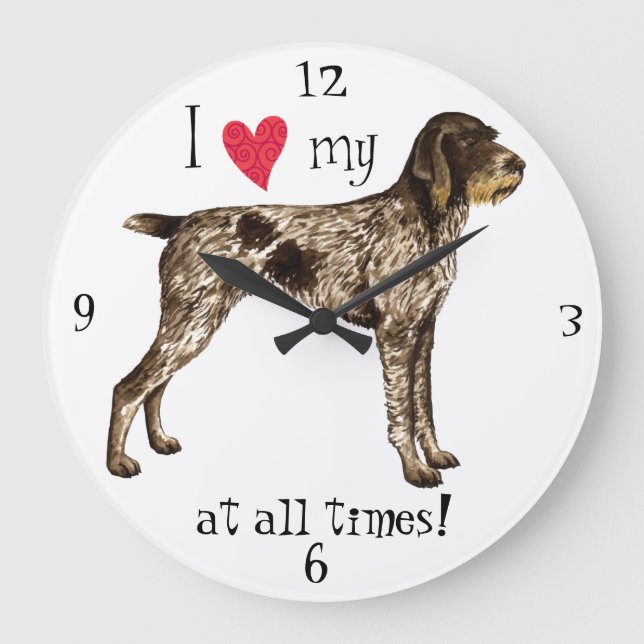 Relógio Grande Eu amo meu ponteiro Wirehaired alemão (Frente)