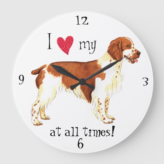 Relógio Grande Eu amo meu Spaniel de galês Springer (Frente)