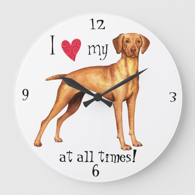 Relógio Grande Eu amo meu Vizsla (Frente)
