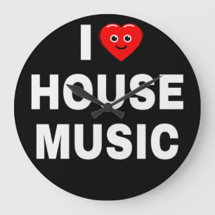 RELÓGIO GRANDE EU AMO MÚSICA HOUSE FONTES BRANCAS FUNDO PRETO