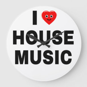 RELÓGIO GRANDE EU AMO MÚSICA HOUSE FONTES PRETAS FUNDO BRANCO