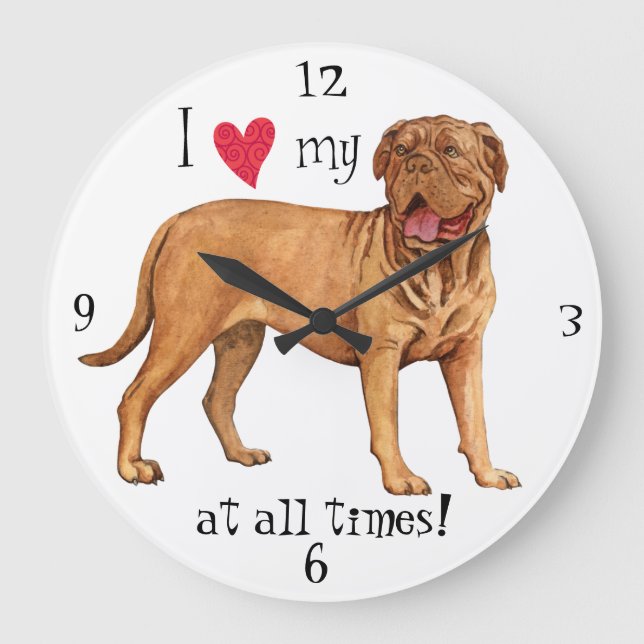 Relógio Grande Eu amo o meu Dogue de Bordeaux (Frente)