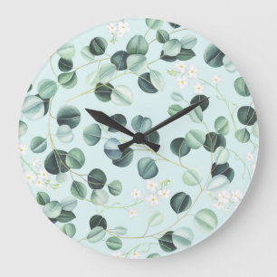 Relógio Grande Eucalyptus Bliss: Padrão de Aquarela Turquesa.