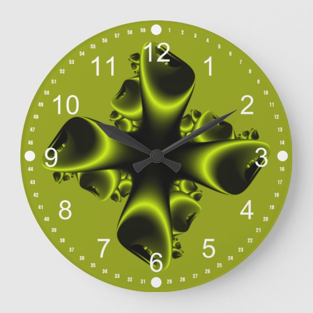 Relógio Grande Explosão Fractal Verde Neon e Preto (Frente)