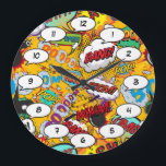Relógio Grande Explosões de Pop Art de Quadrinhos<br><div class="desc">Relógios de pop de quadrinhos de super-herói divertidos e modernos que certamente adicionarão um toque de cor a vários cômodos da sua casa ou escritório. Uma maneira ideal de presentear a si mesmo ou a alguém que você conhece com esses relógios de designer de Comic Con legais e únicos. Por...</div>