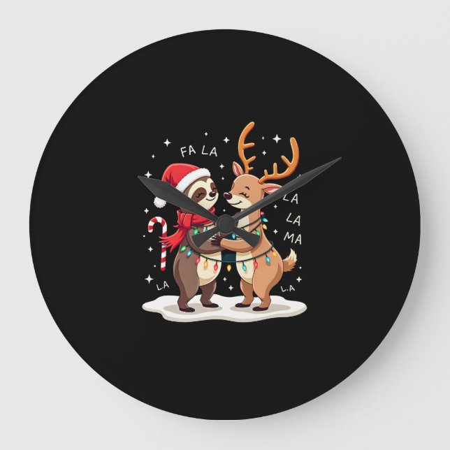 Relógio Grande Fa La La Llama Xmas Lights Sloth Riding Llama Chri (Frente)