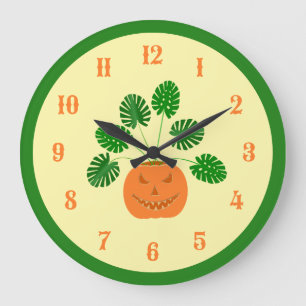 Relógio Grande Fábrica de Monstera do Halloween em Pumpkin