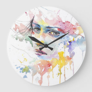 Relógio Grande face aquarela cores pintura a cores arco-íris bran