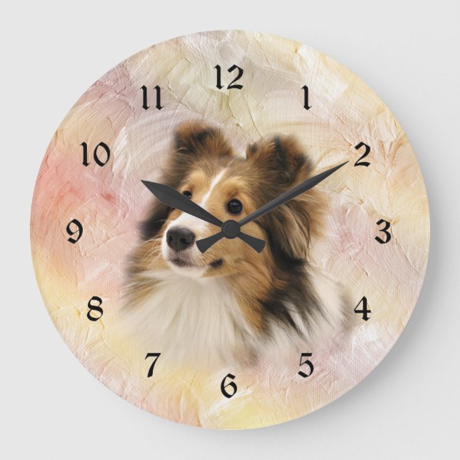 Relógio Grande Face de Sheltie (Frente)