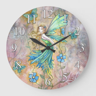 Relógio Grande Fada de Flor Verde e Borboletas Clock