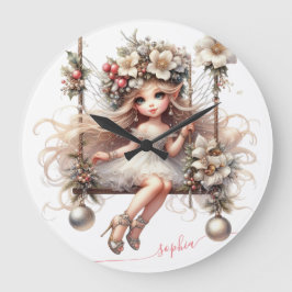 Relógio Grande Fada de Natal Branca