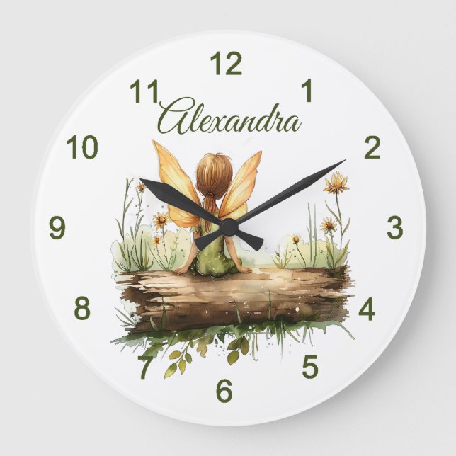 Relógio Grande Fada solitário sentada em um diário (Frente)