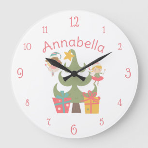 Relógio Grande Fadas de Natal Fofas Nome Personalizado