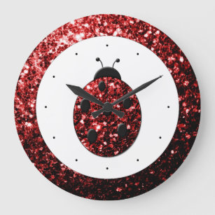 Relógio Grande Faíscas cintilantes de ladybug vermelho escuro