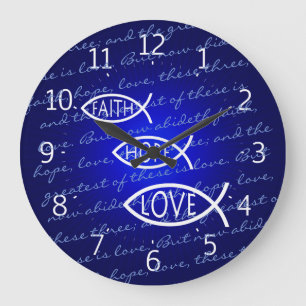 Relógio Grande Faith Hope Love Ichthus - Christian Fis Wall Clock