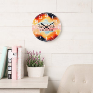 Relógio Grande Faixa Colorida Personalizada de Aquarela Brilhante