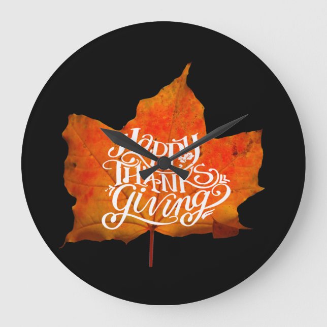 RELÓGIO GRANDE FALL LEAVES  HAPPY THANKSGIVING DAY (Frente)