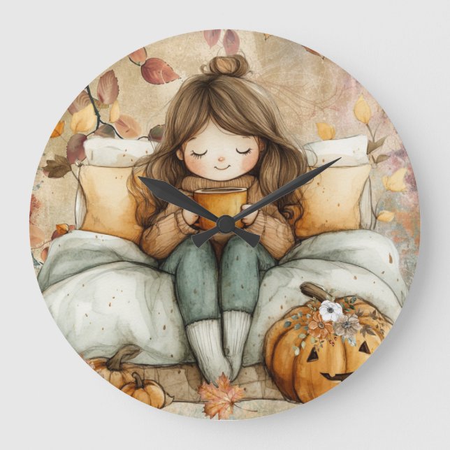 Relógio Grande Fall Themed, Warm and Cozy Wall Clock (Frente)