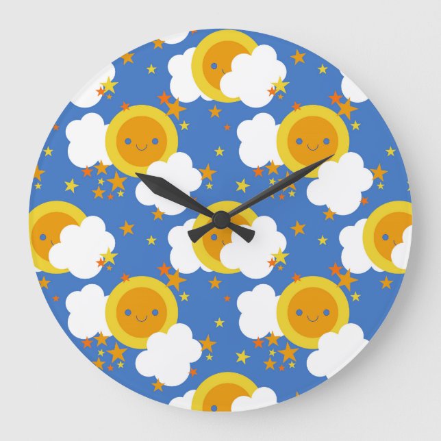 Relógio Grande Falln Kawaii Moon, Estrelas, Sol (Frente)