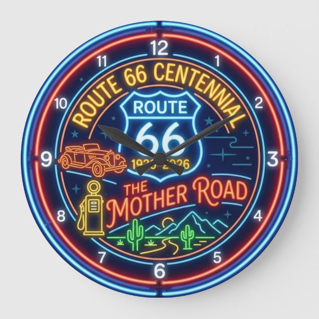 Relógio Grande Falso Neon Estrada Mãe Rota 66 Centenário (Frente)