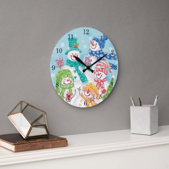 Relógio Grande Família Bonita de Neve de Natal na Neve (Escritório)