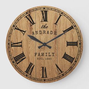 Relógio Grande Família Personalizada Nome Farmhouse Russo Wooden