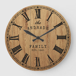 Relógio Grande Família Personalizada Nome Farmhouse Wooden Rustic
