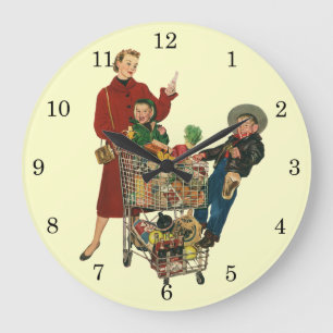 Relógio Grande Família Retro, Mãe e Crianças Carrinho de Compras 