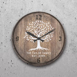 Relógio Grande Família Vintage Tree Nome Familiar Estabelecido Ru<br><div class="desc">Família Vintage Tree Estabelecida Nome Familiar Rustic Wooden Clocks.</div>