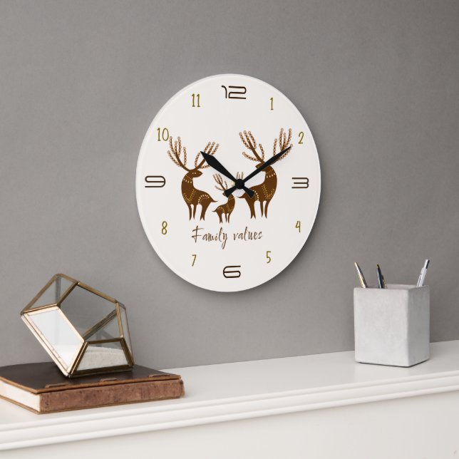 Relógio Grande Family Values Deer Wall Clock (Escritório)