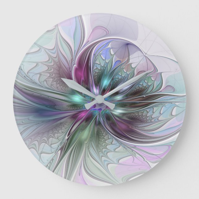 Relógio Grande Fantasia Abstrata Colorida Moderna Floral Fractal (Frente)