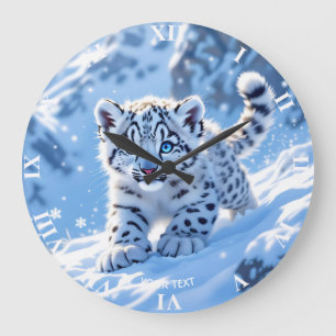 Relógio Grande Fantasia Bebe Leopardo da Neve Fofo