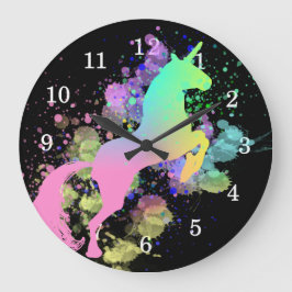 Relógio Grande Fantasia de abertura de cores do Unicorn Rainbow